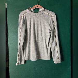 Chic Gray Sweater with Pearl Accents